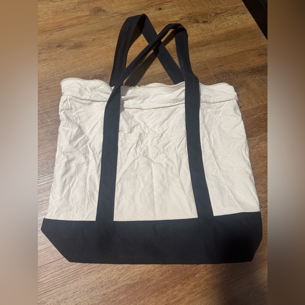 Cream and Black Canvas Tote Bag